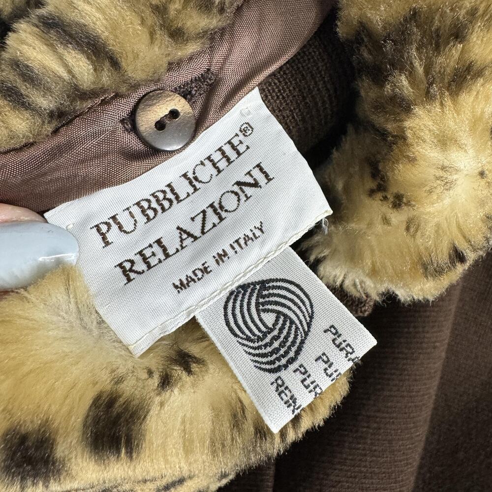 Vintage Pubbliche Relazioni Jacket Women Medium Wool Leopard Faux Fur Trim Retro - Picture 8 of 14